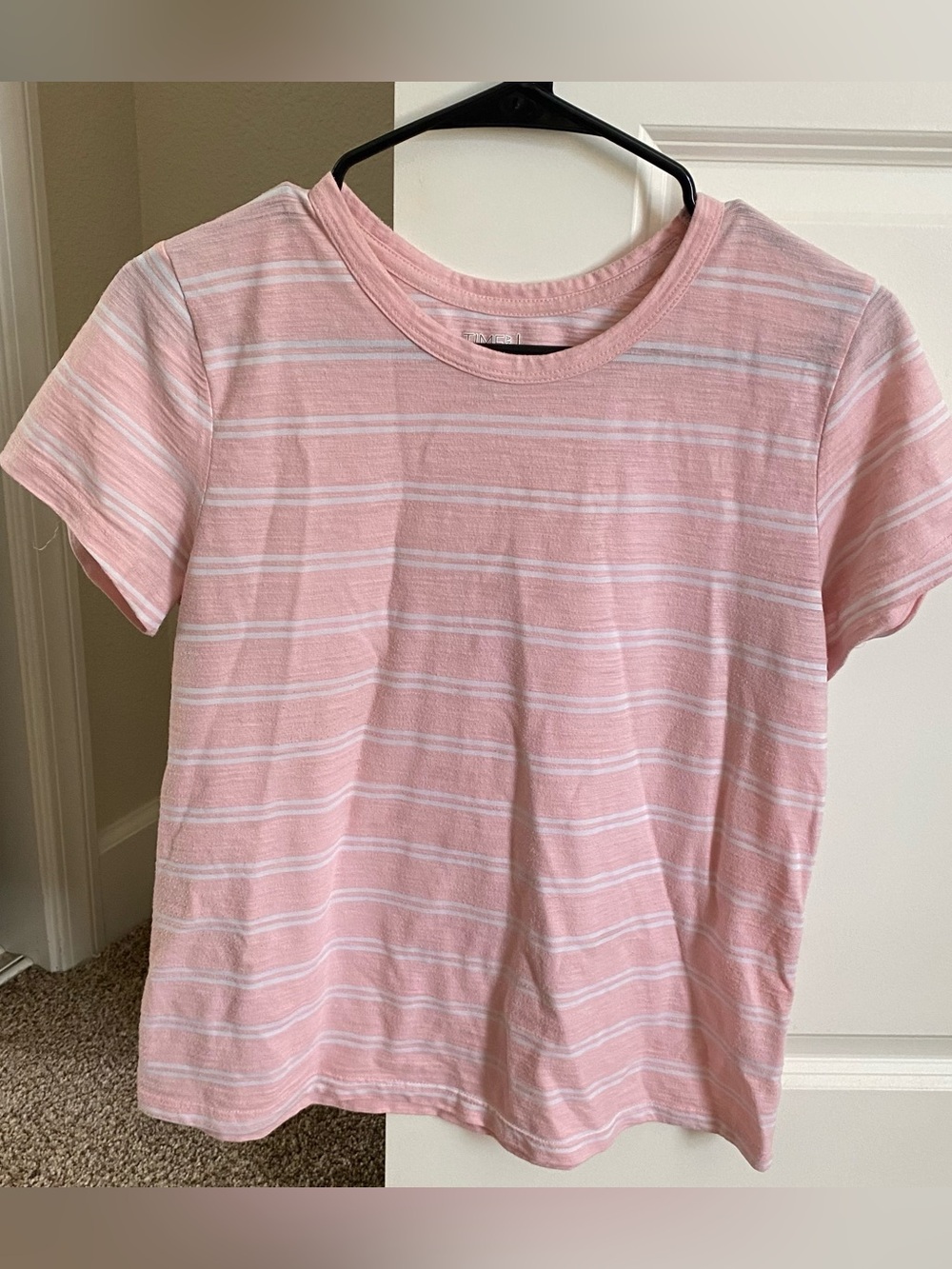 Time and Tru Pink and White Striped Short Sleeve Tee